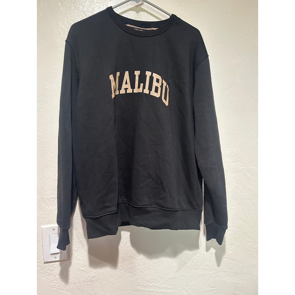 DENIM & FLOWER MALIBU Graphic Sweatshirt Black‎ Women's Size L